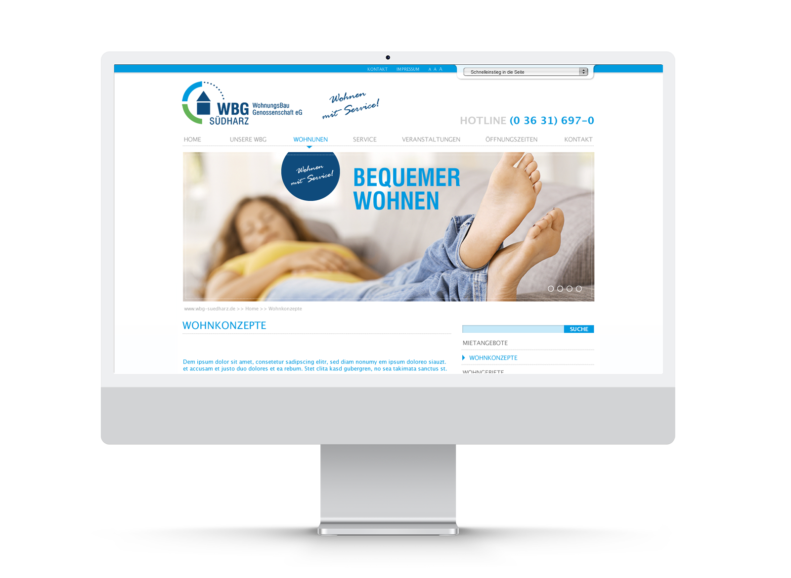 Werbeagentur Landsiedel Müller Flagmeyer, Nordhausen: WBG Wohnungsbaugenossenschaft Südharz eG Website www.wbg-suedharz.de